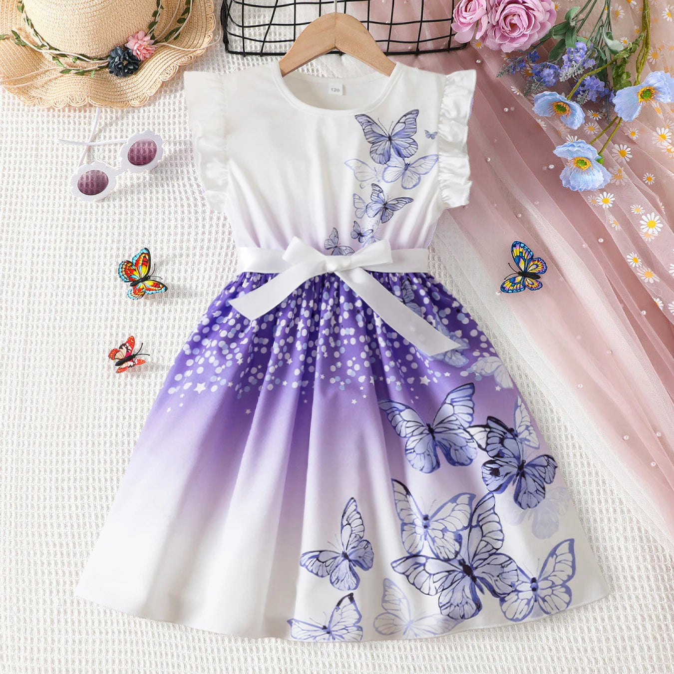 Butterfly Princess Dress for Girls – Sleeveless Floral Party Gown with Bow - Nestling Babies