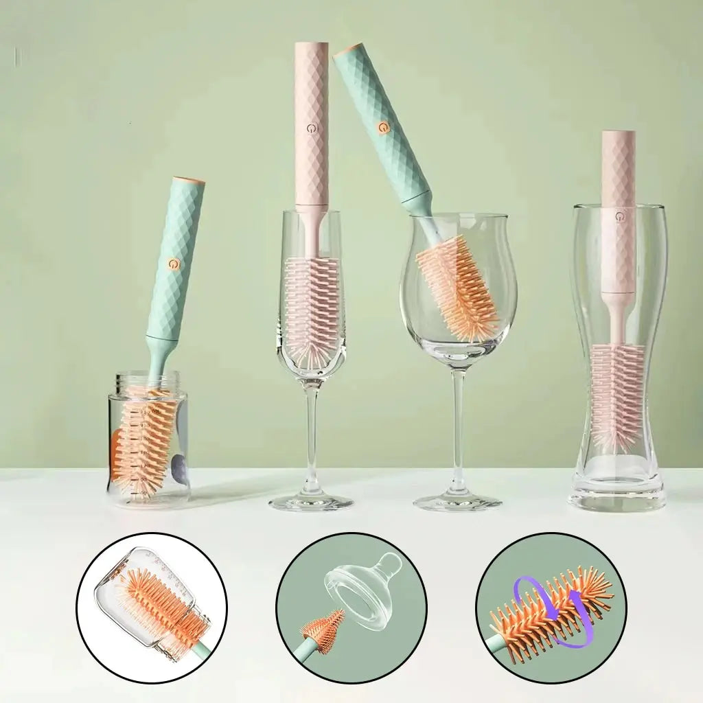 3-Piece Silicone Bottle Brush Set – 360° Rotating, Long Handle & Waterproof - Nestling Babies