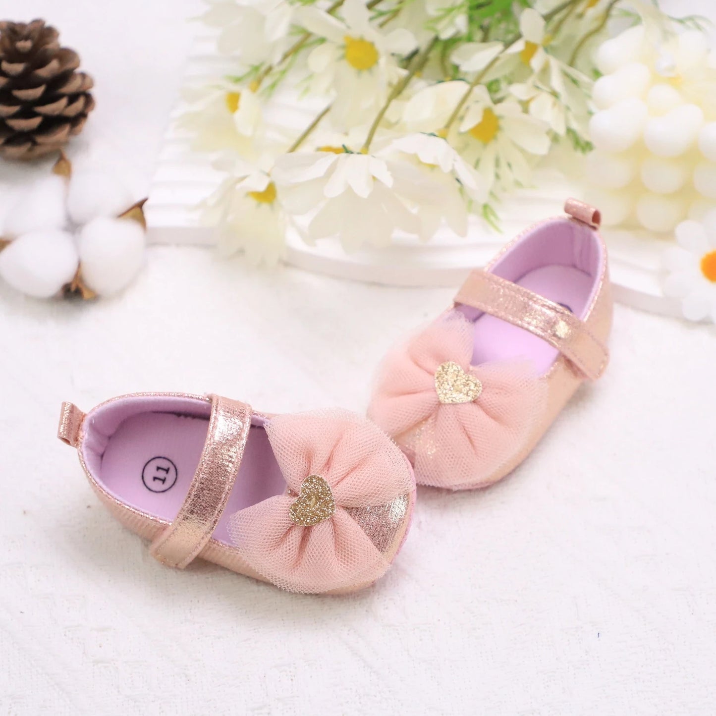 Baby Girl First Walker Shoes – Princess Lace Design with Soft Sole & Bow (0–12 Months) - Nestling Babies