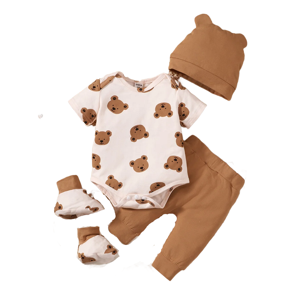 4-Piece Bear Print Baby Outfit Set - Nestling Babies