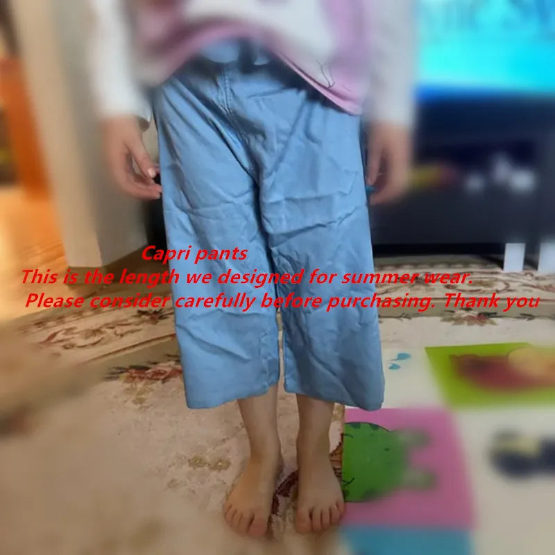 Summer Wide-Leg Chiffon Pants for Girls – Lightweight Cropped Trousers (Ages 2–10) - Nestling Babies