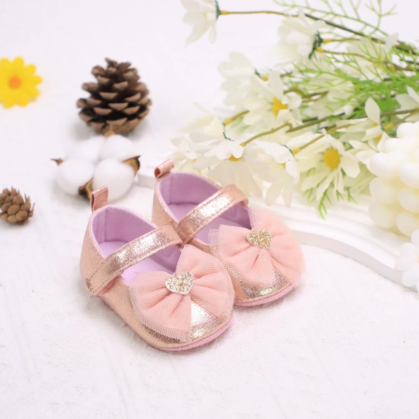Baby Girl First Walker Shoes – Princess Lace Design with Soft Sole & Bow (0–12 Months) - Nestling Babies