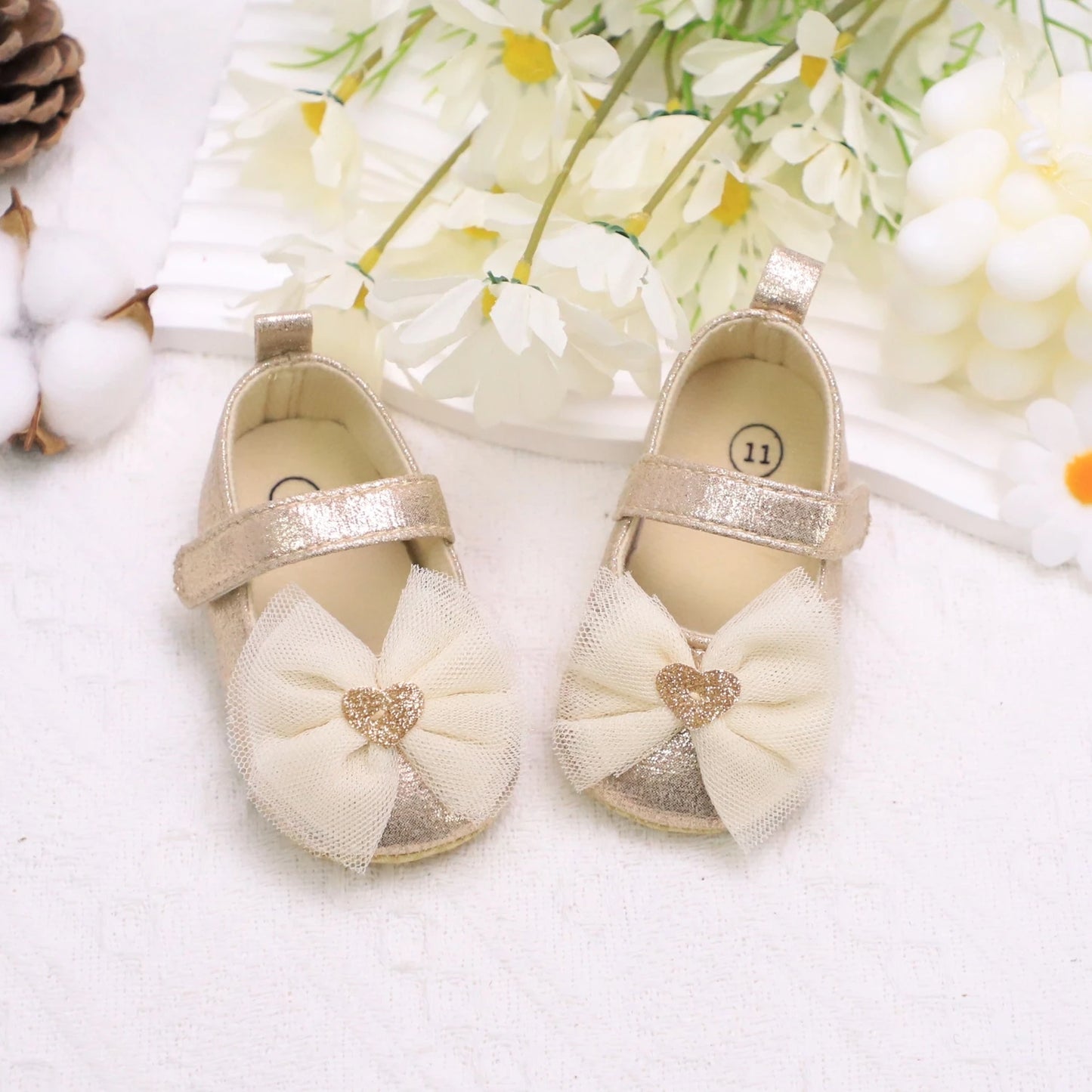 Baby Girl First Walker Shoes – Princess Lace Design with Soft Sole & Bow (0–12 Months) - Nestling Babies