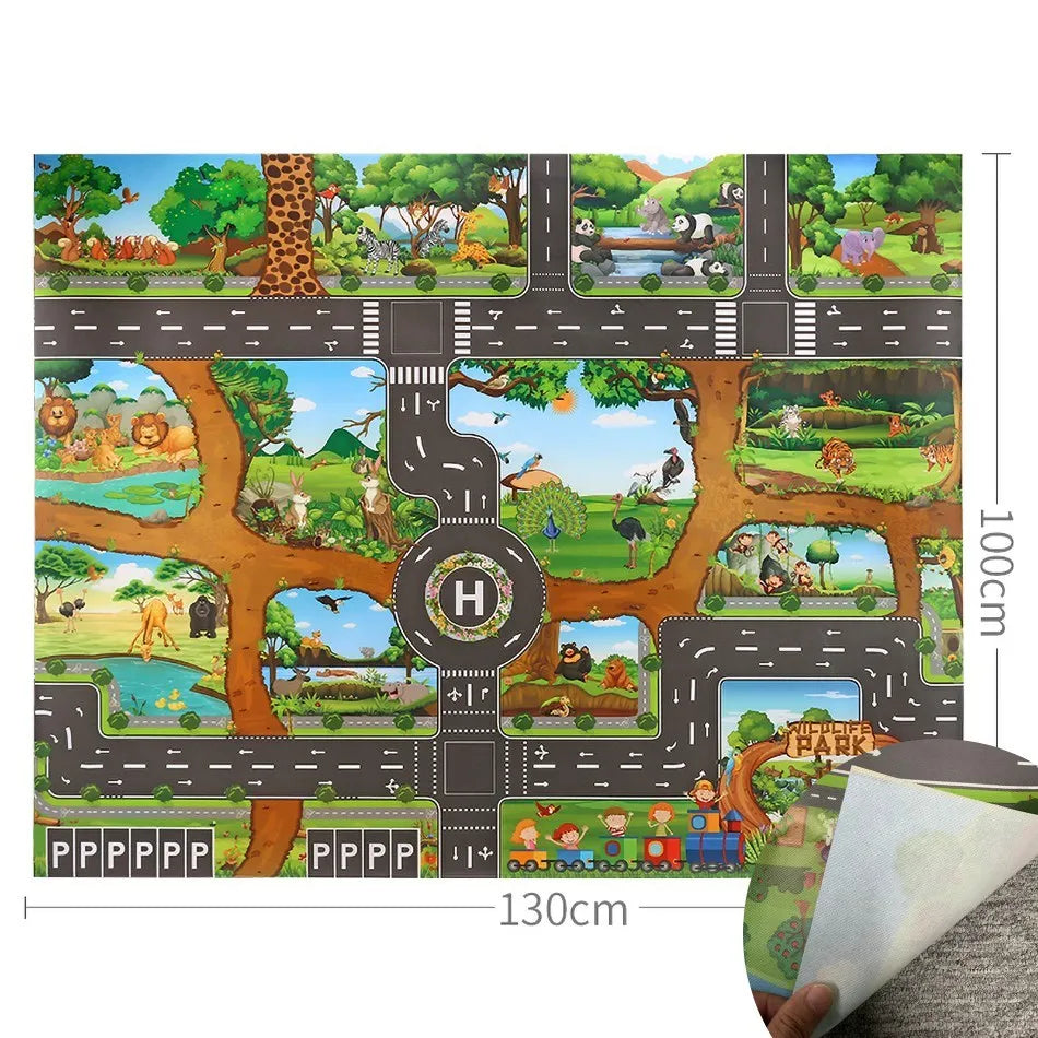 Kids Educational Playmat 100×130 cm – Waterproof Farm & Road Theme - Nestling Babies