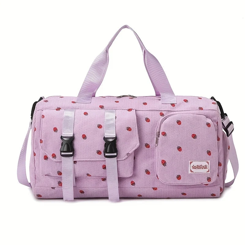 Strawberry Print Large Travel Duffel Bag – Wet/Dry Separation & Shoe Compartment - Nestling Babies