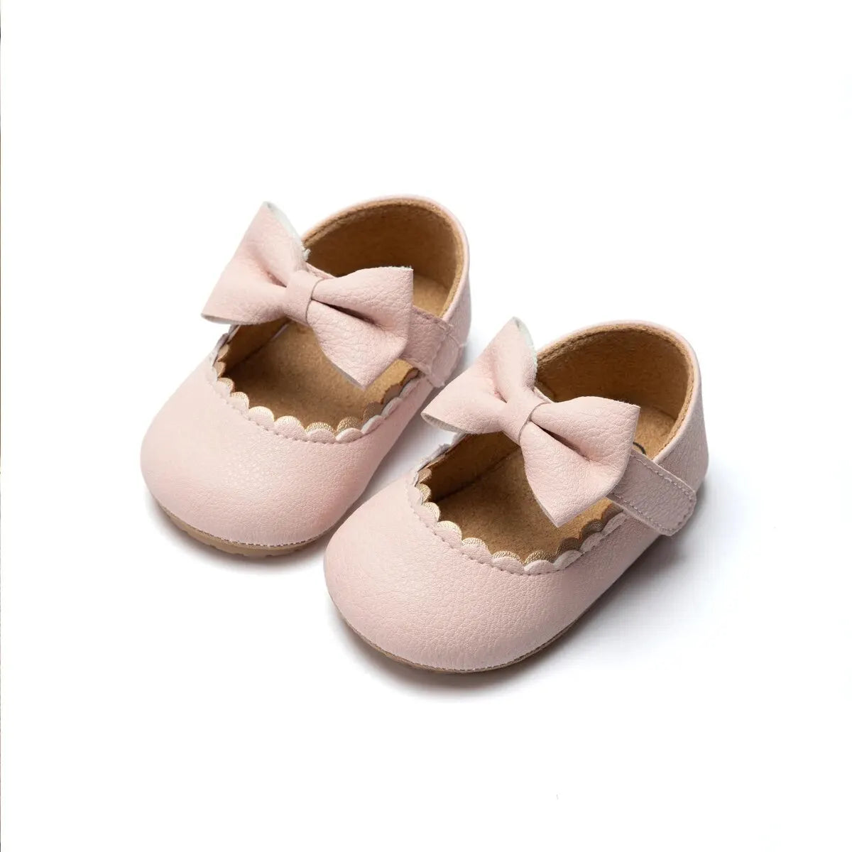 Baby Girl Bowknot Dress Shoes – Soft PU First Walkers with Non-Slip Rubber Sole - Nestling Babies