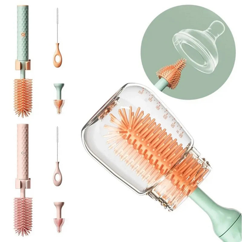 3-Piece Silicone Bottle Brush Set – 360° Rotating, Long Handle & Waterproof - Nestling Babies