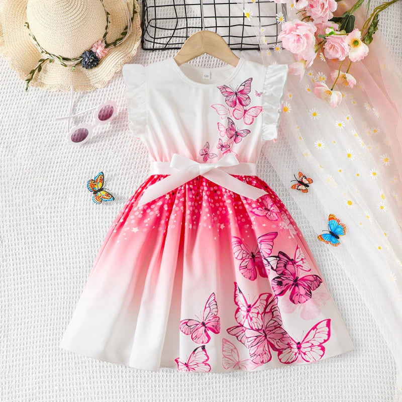 Butterfly Princess Dress for Girls – Sleeveless Floral Party Gown with Bow - Nestling Babies
