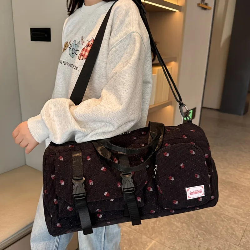 Strawberry Print Large Travel Duffel Bag – Wet/Dry Separation & Shoe Compartment - Nestling Babies