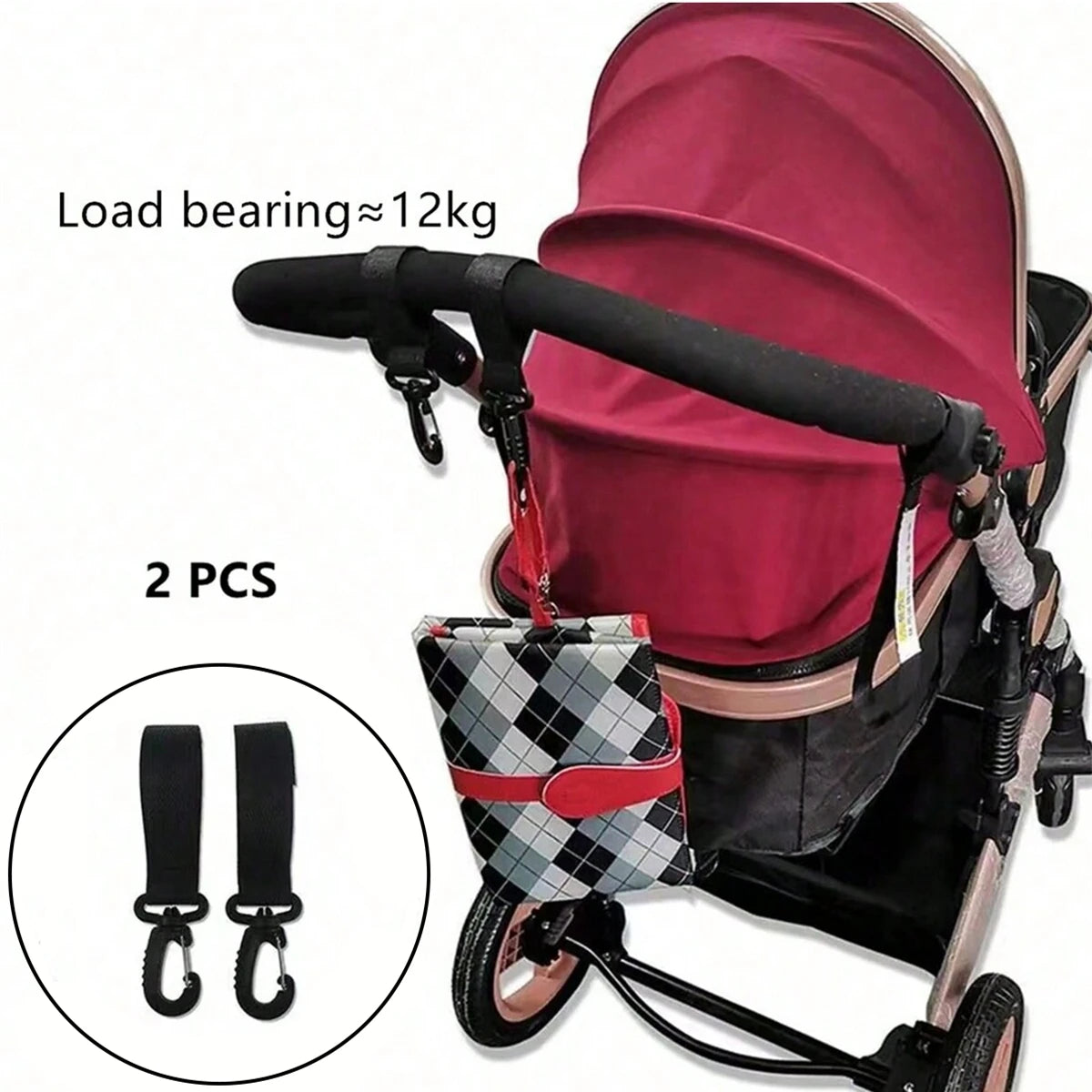 2PCS 360° Rotating PU Leather Stroller Hooks – Elegant Baby Bag Clips for Pram & Cart Organization - Nestling Babies
