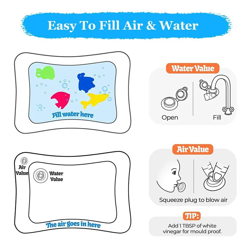 Inflatable Tummy Time Baby Play Mat – Sensory Water Cushion for Infants - Nestling Babies