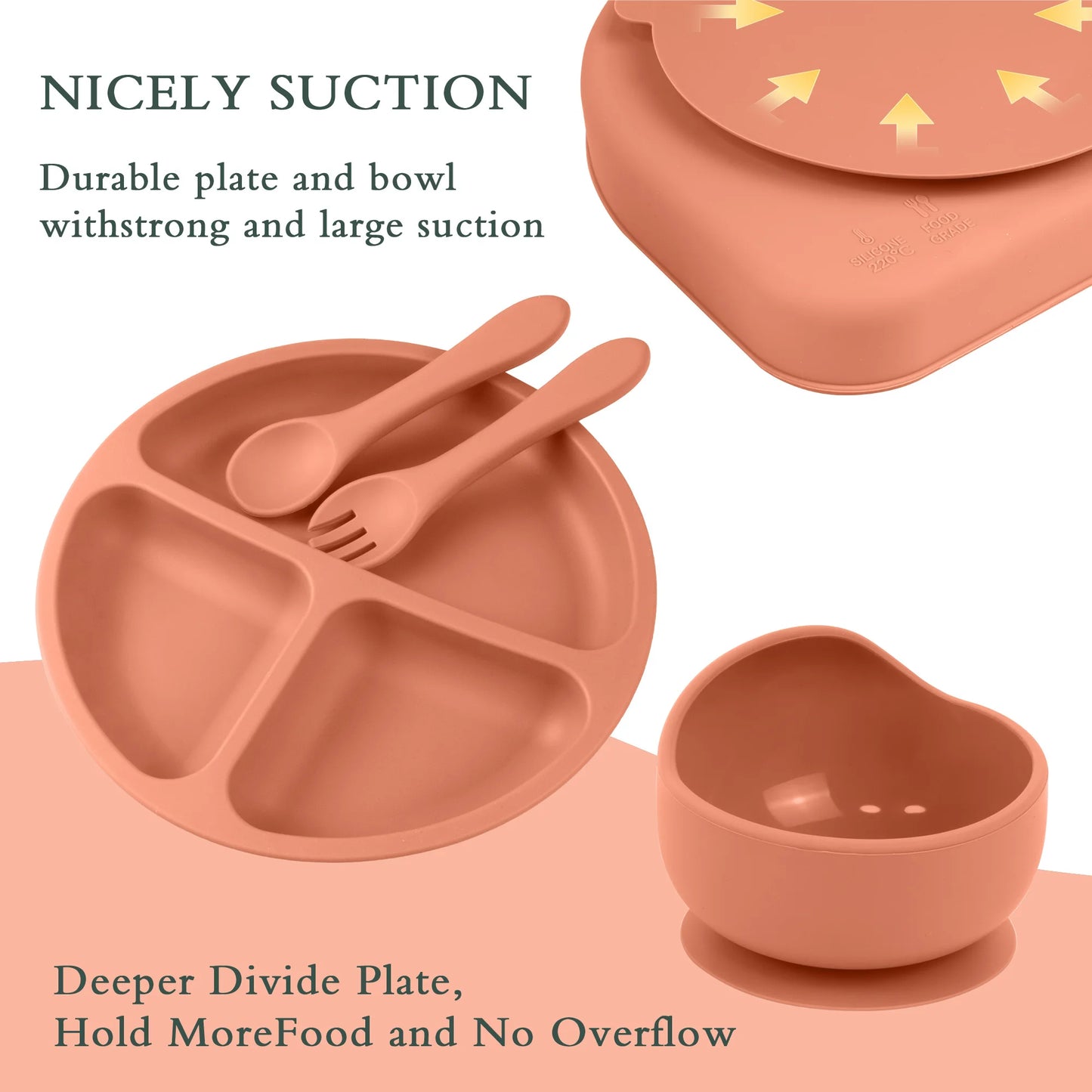 6-Piece Silicone Baby Feeding Set – Suction Plate, Bowl, Cup, Bib & Utensils - Nestling Babies