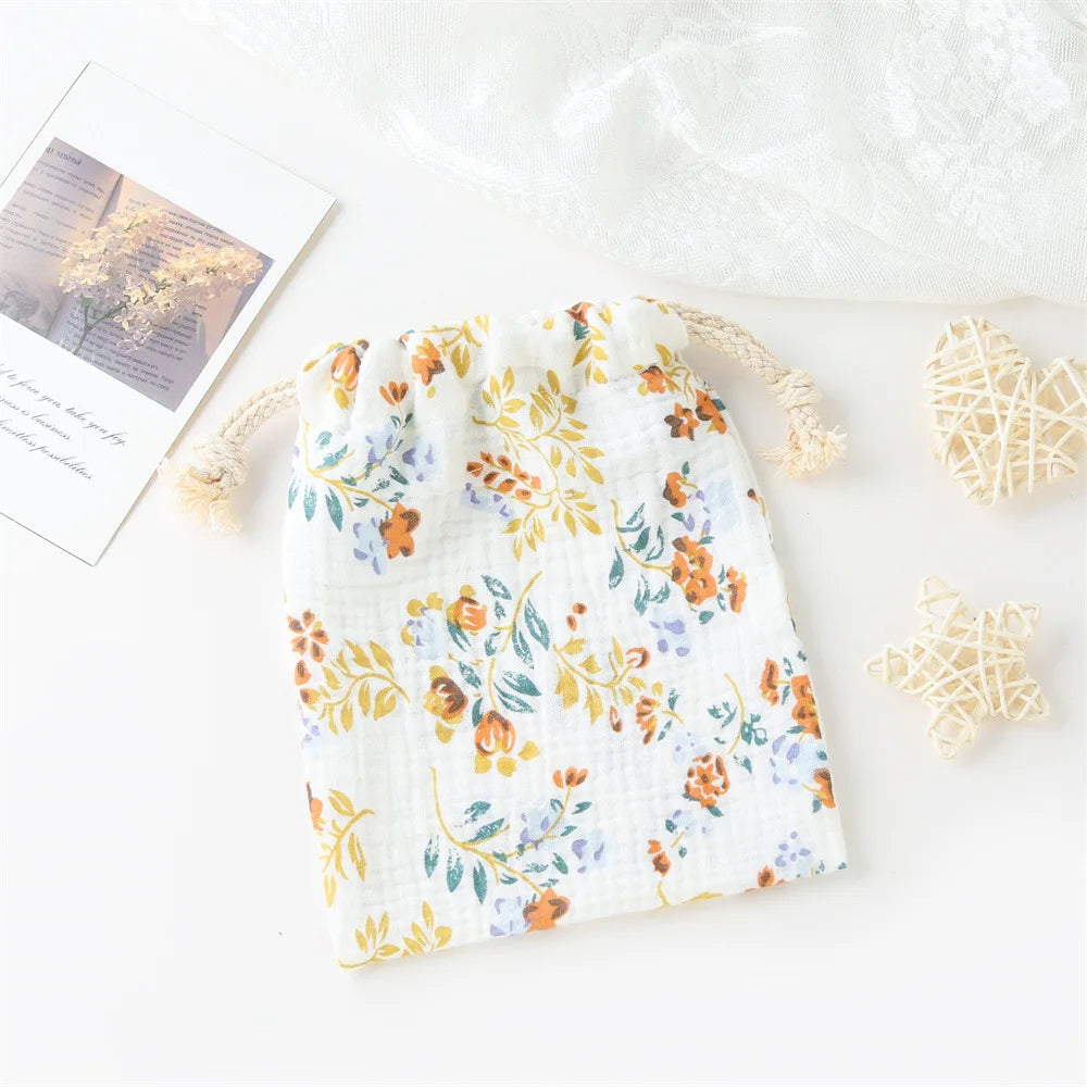 Mini Cotton Diaper Caddy Bag – Drawstring Organizer for Baby Essentials, Toys & Snacks - Nestling Babies