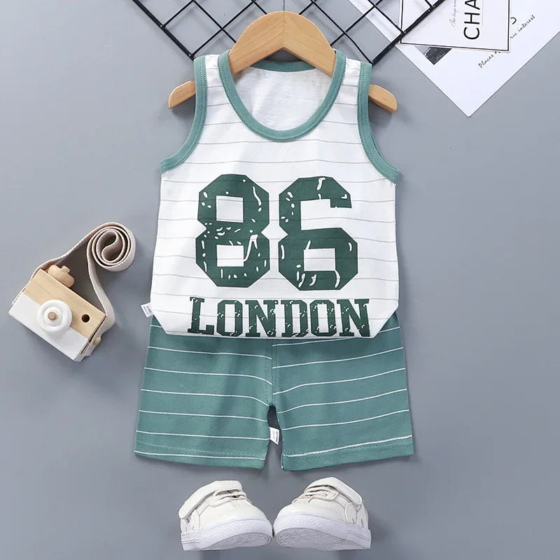 Summer Cotton Vest & Shorts Set for Toddlers – Lightweight Cartoon Outfit (1–3Y) - Nestling Babies