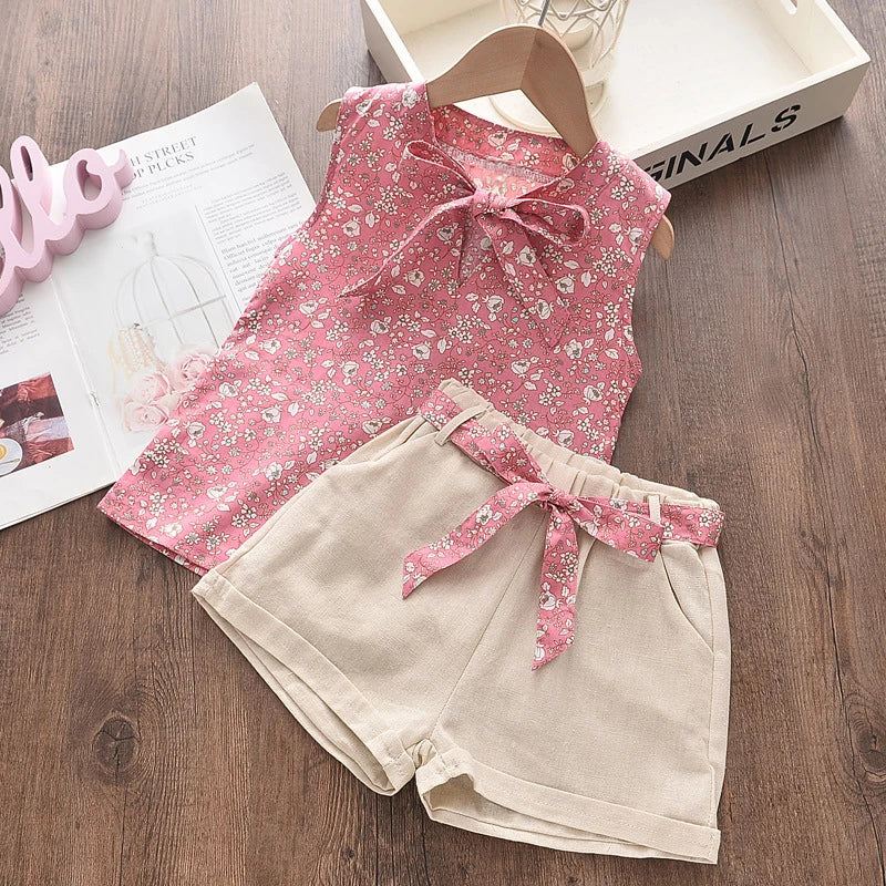 Summer Sleeveless Set for Girls – Printed Vest & Shorts Outfit (12M–4T) - Nestling Babies