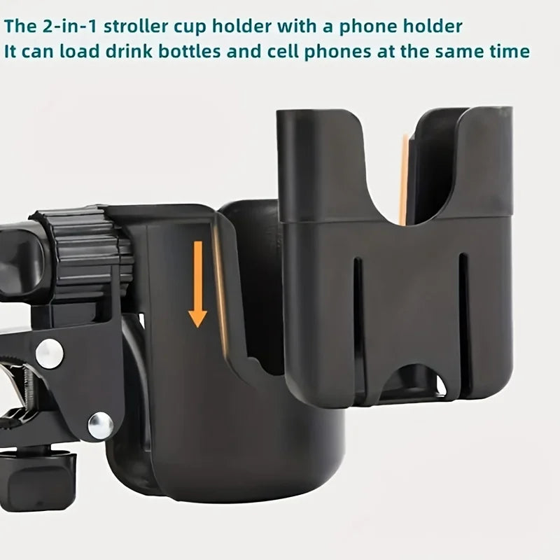 2-in-1 Universal Stroller Cup & Phone Holder – For Bottles, Mugs, and Smartphones - Nestling Babies