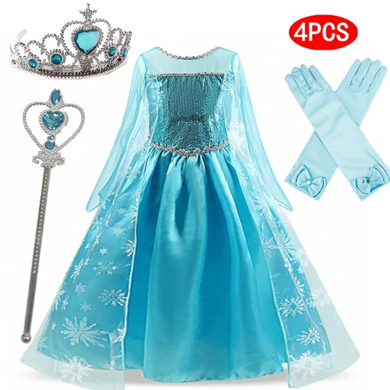 Girls Elsa Princess Costume Dress – Snow Queen Carnival & Party Gown - Nestling Babies
