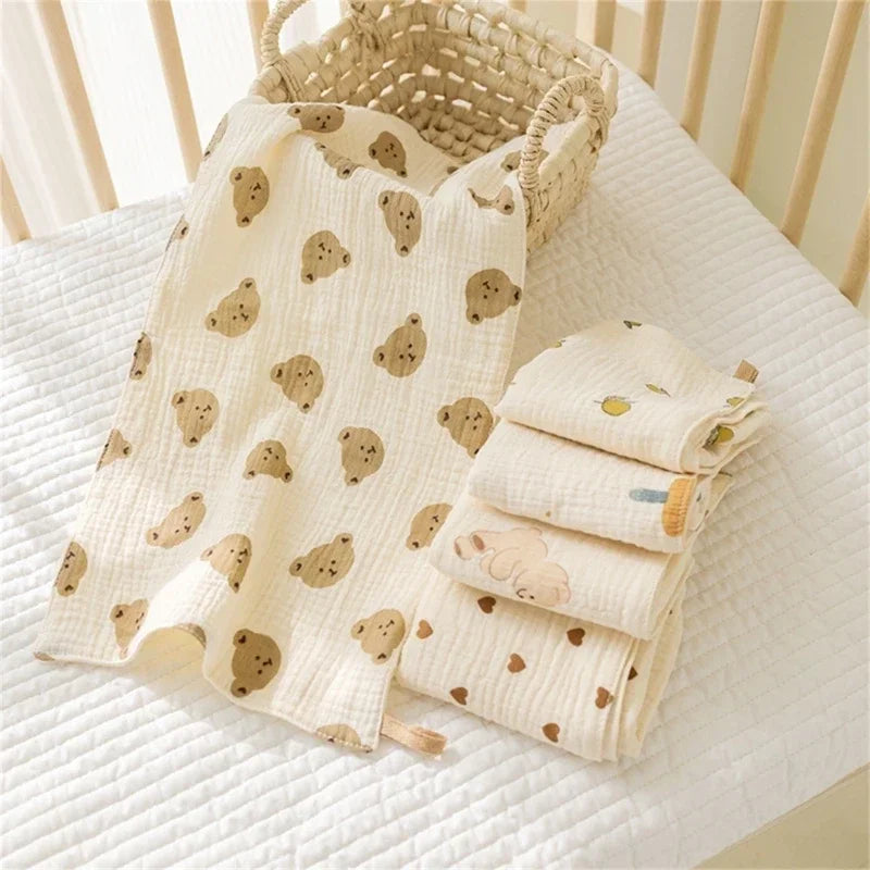 4-Layer Muslin Cotton Baby Towel – Soft & Absorbent Burp and Face Cloth (25×50 cm) - Nestling Babies