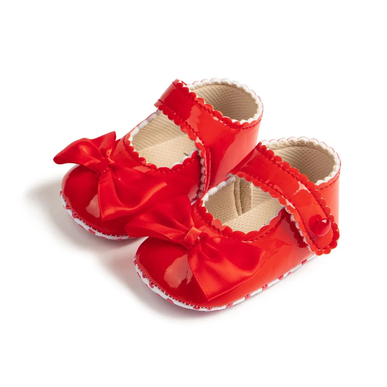 Classic Baby Girl PU Leather Bow Shoes – Princess Crib Flats for Newborns (0–18 Months) - Nestling Babies