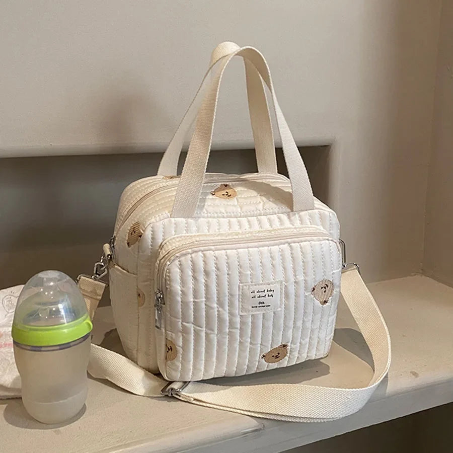 Cute Bear Cotton Mommy Bag – Zippered Diaper Tote & Maternity Organizer for Everyday Use - Nestling Babies