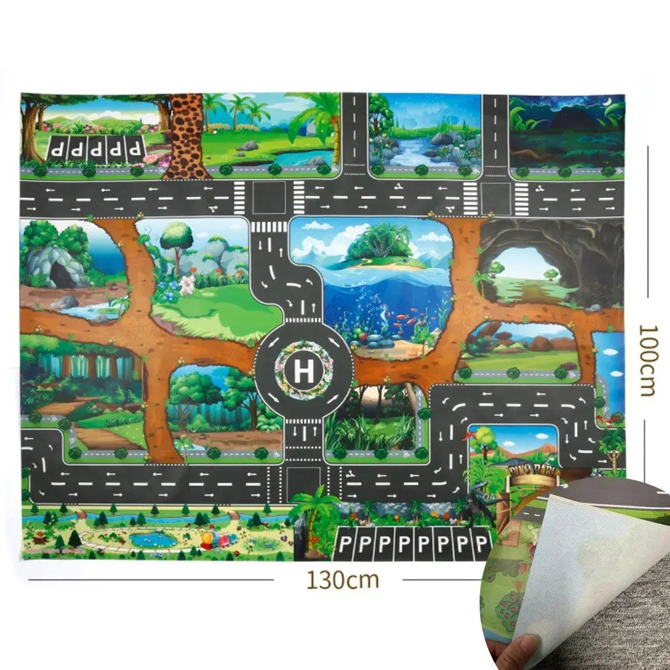 Kids Educational Playmat 100×130 cm – Waterproof Farm & Road Theme - Nestling Babies