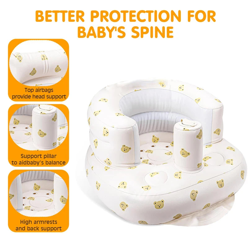 Inflatable Baby Seat with Built-in Air Pump – Soft Sofa Chair for Feeding, Sitting & Travel (3–36 Months) - Nestling Babies