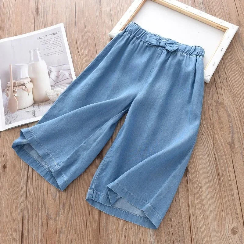 Summer Wide-Leg Chiffon Pants for Girls – Lightweight Cropped Trousers (Ages 2–10) - Nestling Babies
