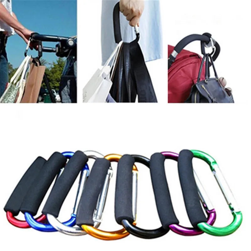 Large Aluminum Carabiner Stroller Hook – Heavy-Duty D-Ring Clip Organizer for Bags, Purses & Shopping - Nestling Babies