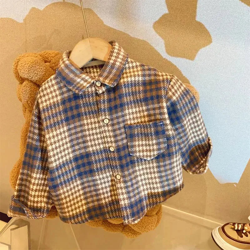 Kids Plaid Long Sleeve Shirt – Retro Button-Up Blouse for Boys & Girls - Nestling Babies