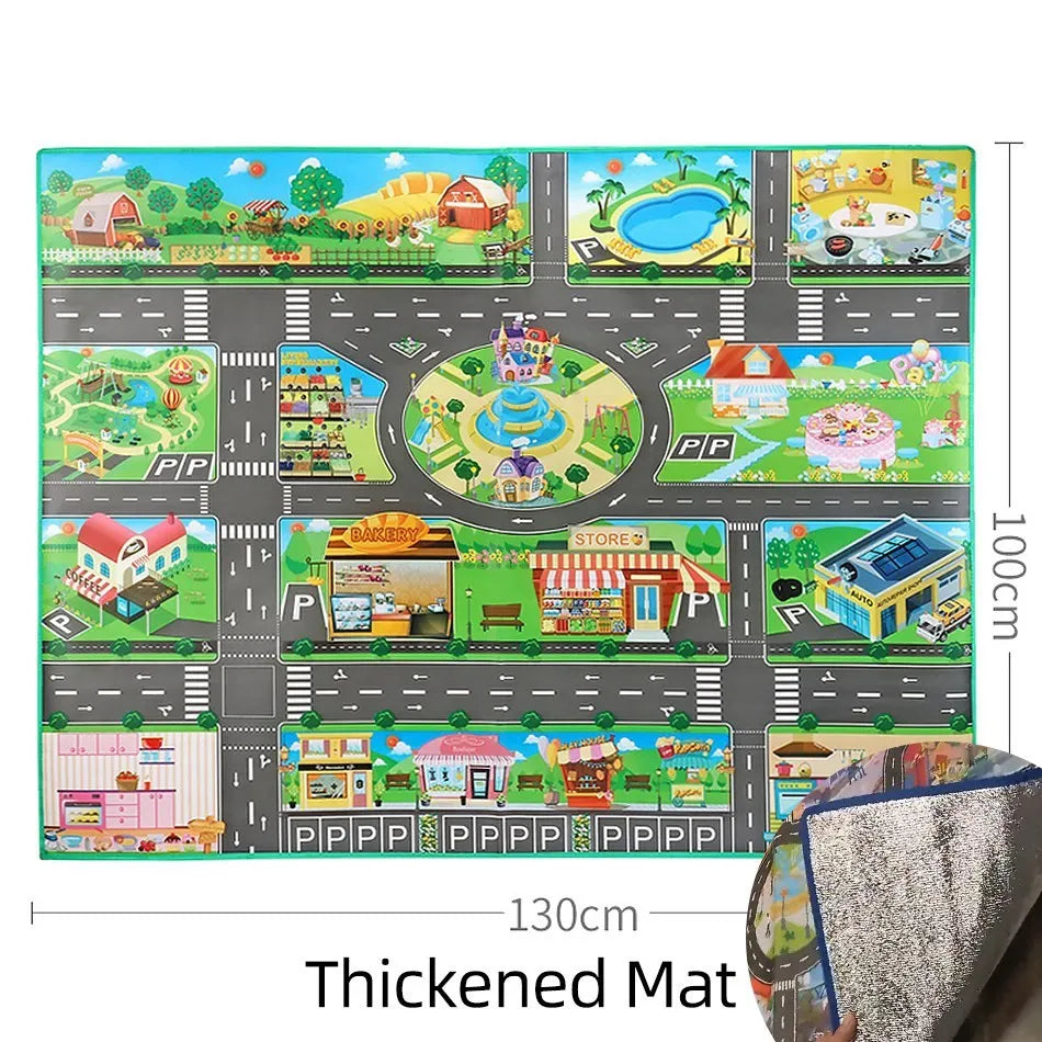 Kids Educational Playmat 100×130 cm – Waterproof Farm & Road Theme - Nestling Babies