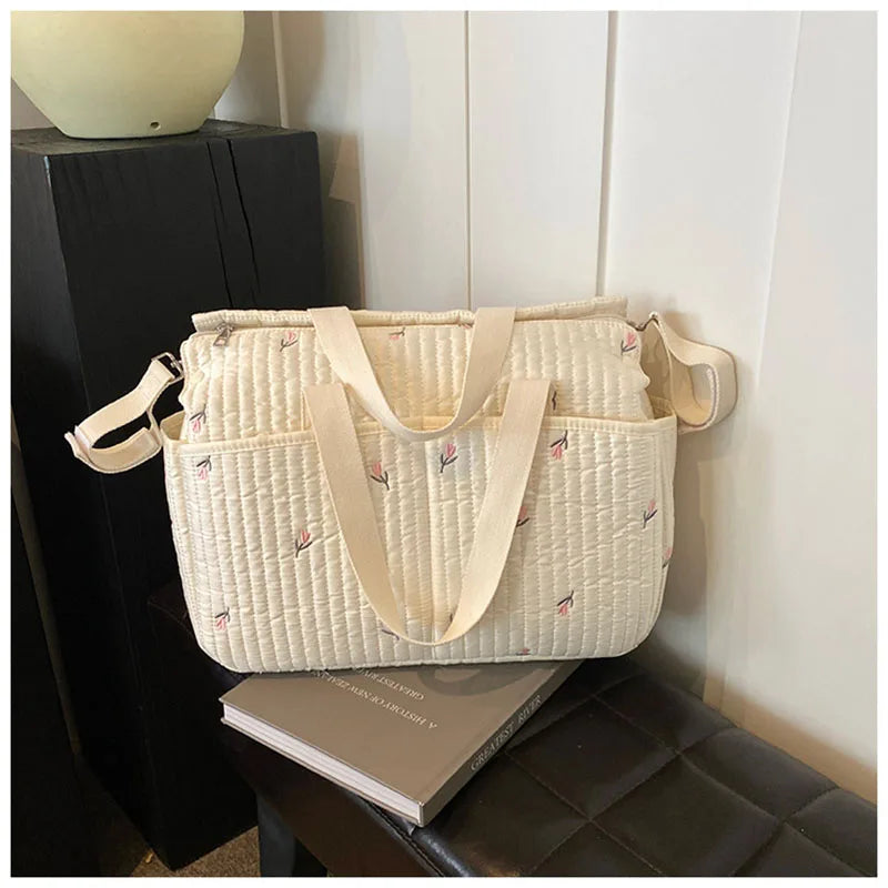 2024 Embroidered Bear Mummy Bag – High-Capacity Diaper Tote for Stylish Moms - Nestling Babies
