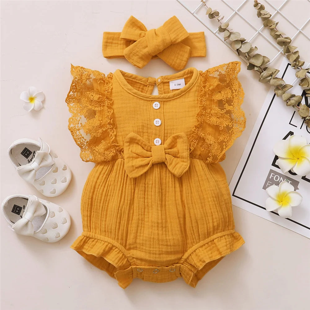 Summer Lace Baby Romper Set (0–18M) - Nestling Babies