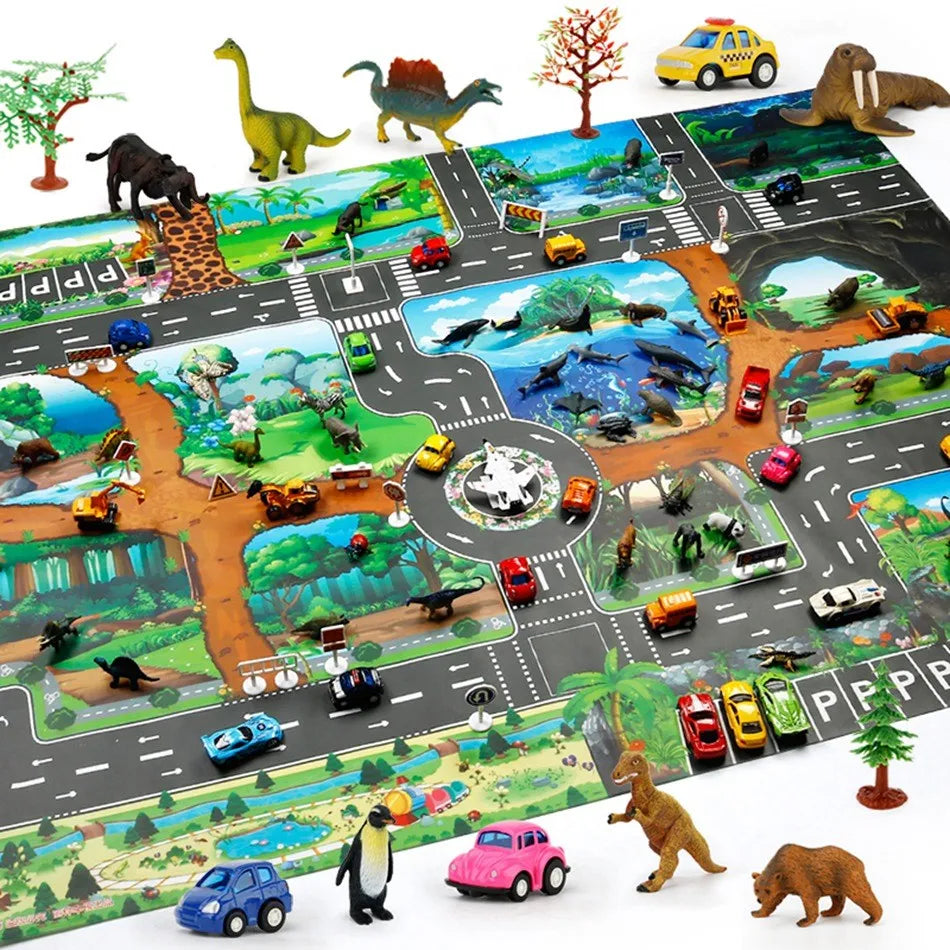 Kids Educational Playmat 100×130 cm – Waterproof Farm & Road Theme - Nestling Babies