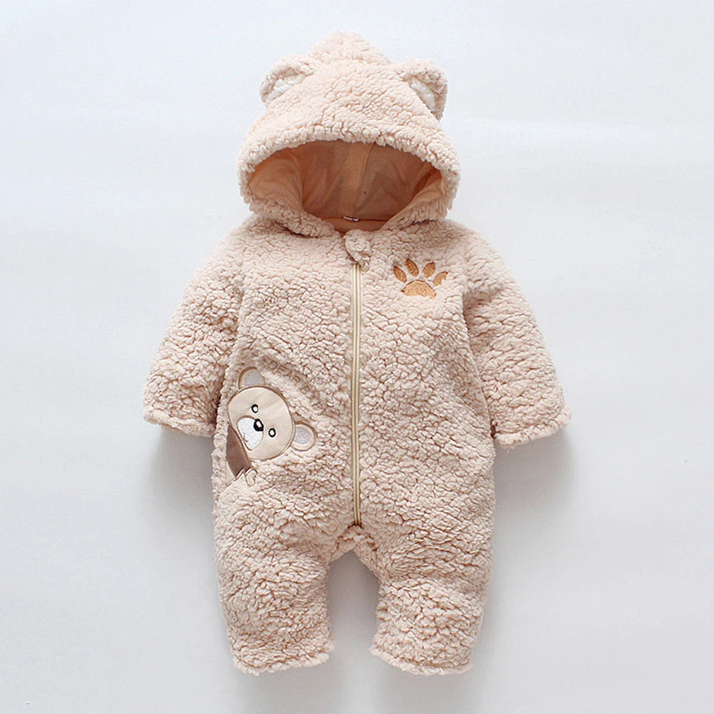 Winter Bear Jumpsuit for Baby Girls – Ultra-Soft & Hooded - Nestling Babies
