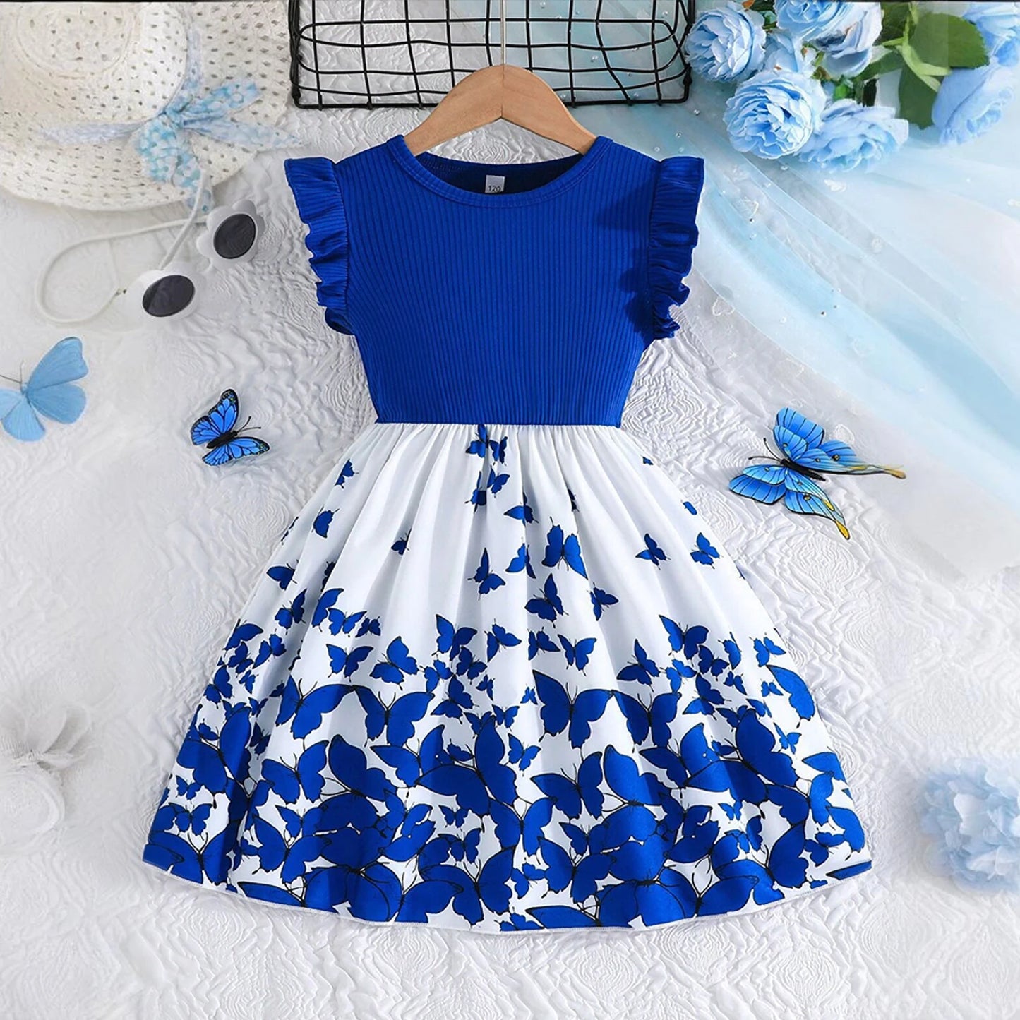 Butterfly Princess Dress for Girls – Sleeveless Floral Party Gown with Bow - Nestling Babies