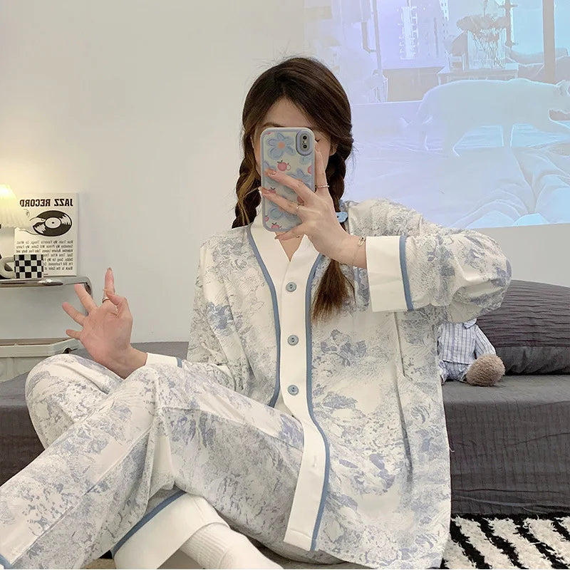 Cotton Nursing Pajamas Set – Lightweight Postpartum Sleepwear for Spring & Autumn - Nestling Babies