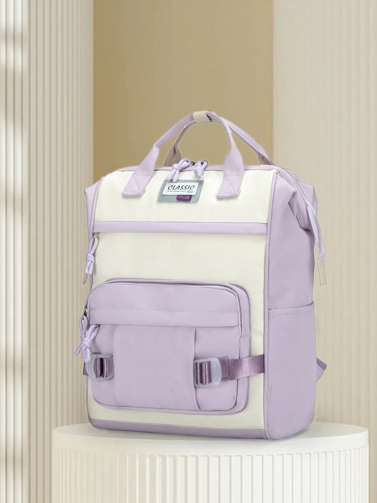 Trendy Yellow College Backpack – Kawaii Nylon Laptop Bag for Girls & Students - Nestling Babies