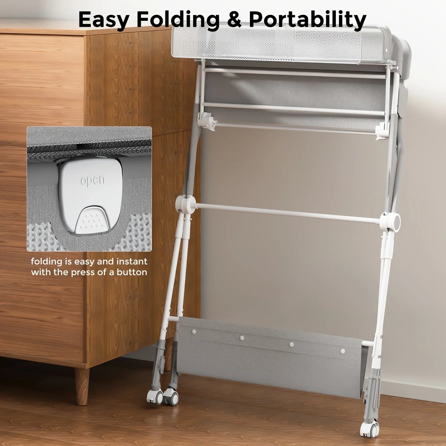 SEJOY Foldable Baby Changing Table with Wheels – Adjustable Height, Storage Basket & Clothes Rail - Nestling Babies