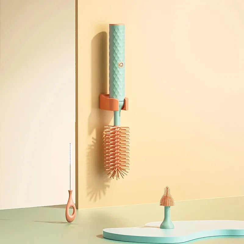 3-Piece Silicone Bottle Brush Set – 360° Rotating, Long Handle & Waterproof - Nestling Babies