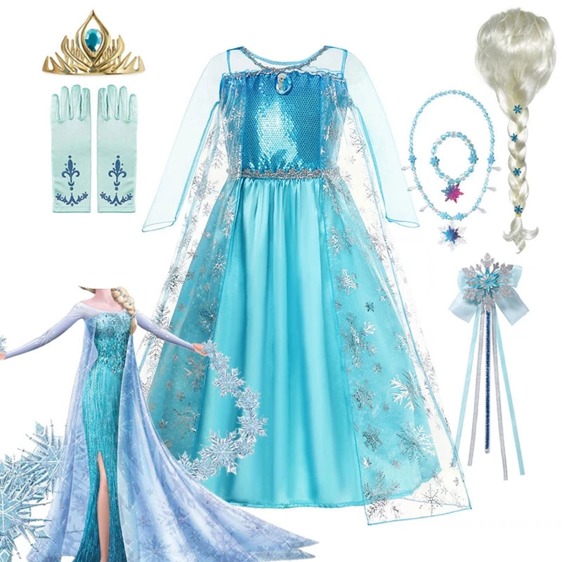 Girls Elsa Princess Costume Dress – Snow Queen Carnival & Party Gown - Nestling Babies