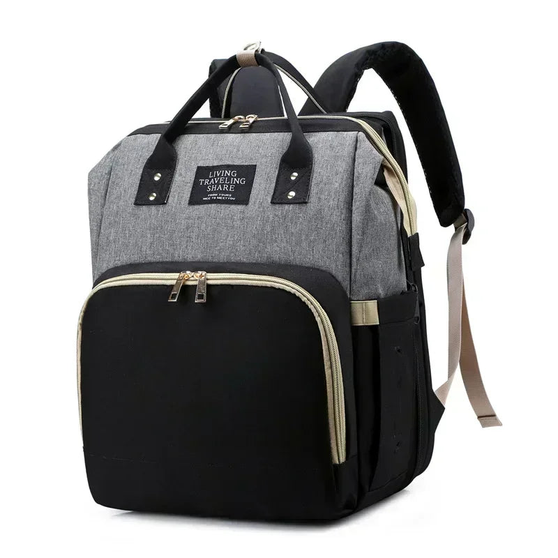 3-in-1 Mommy Diaper Backpack with Foldable Crib – Lightweight & Spacious Travel Baby Bag for Moms - Nestling Babies