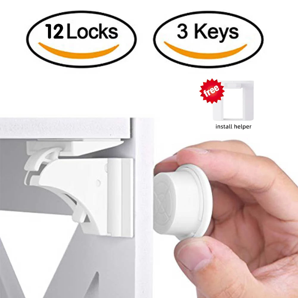 Magnetic Child Safety Locks – Invisible Baby Cabinet & Drawer Latches (Includes Installation Tool) - Nestling Babies