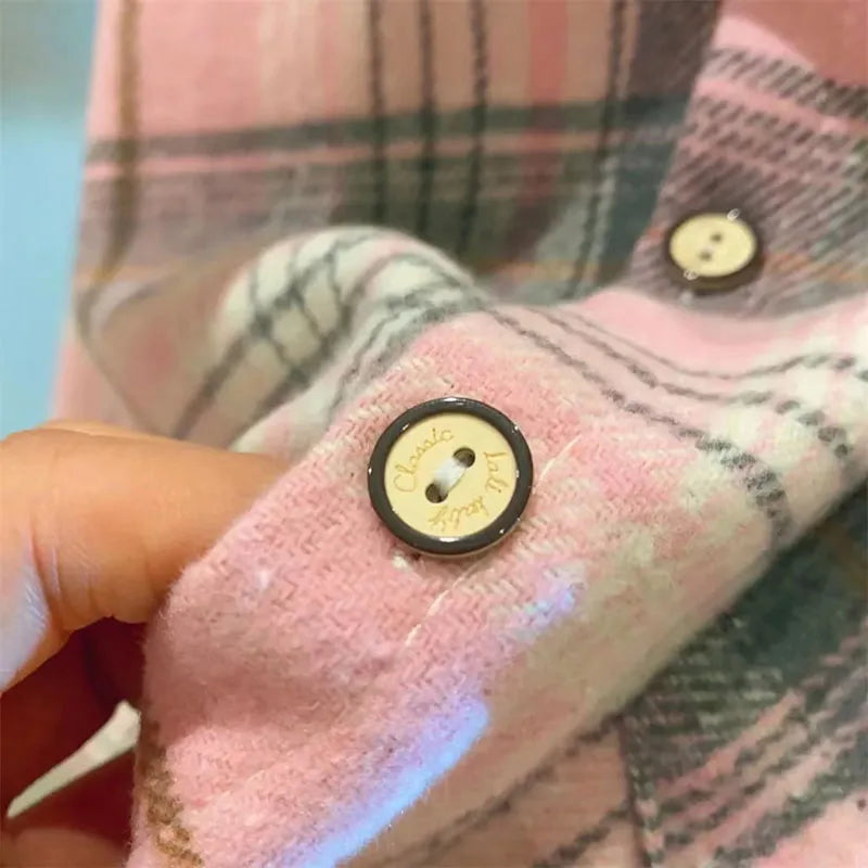 Kids Plaid Long Sleeve Shirt – Retro Button-Up Blouse for Boys & Girls - Nestling Babies