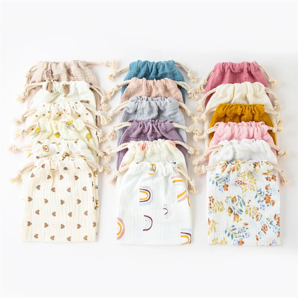 Mini Cotton Diaper Caddy Bag – Drawstring Organizer for Baby Essentials, Toys & Snacks - Nestling Babies