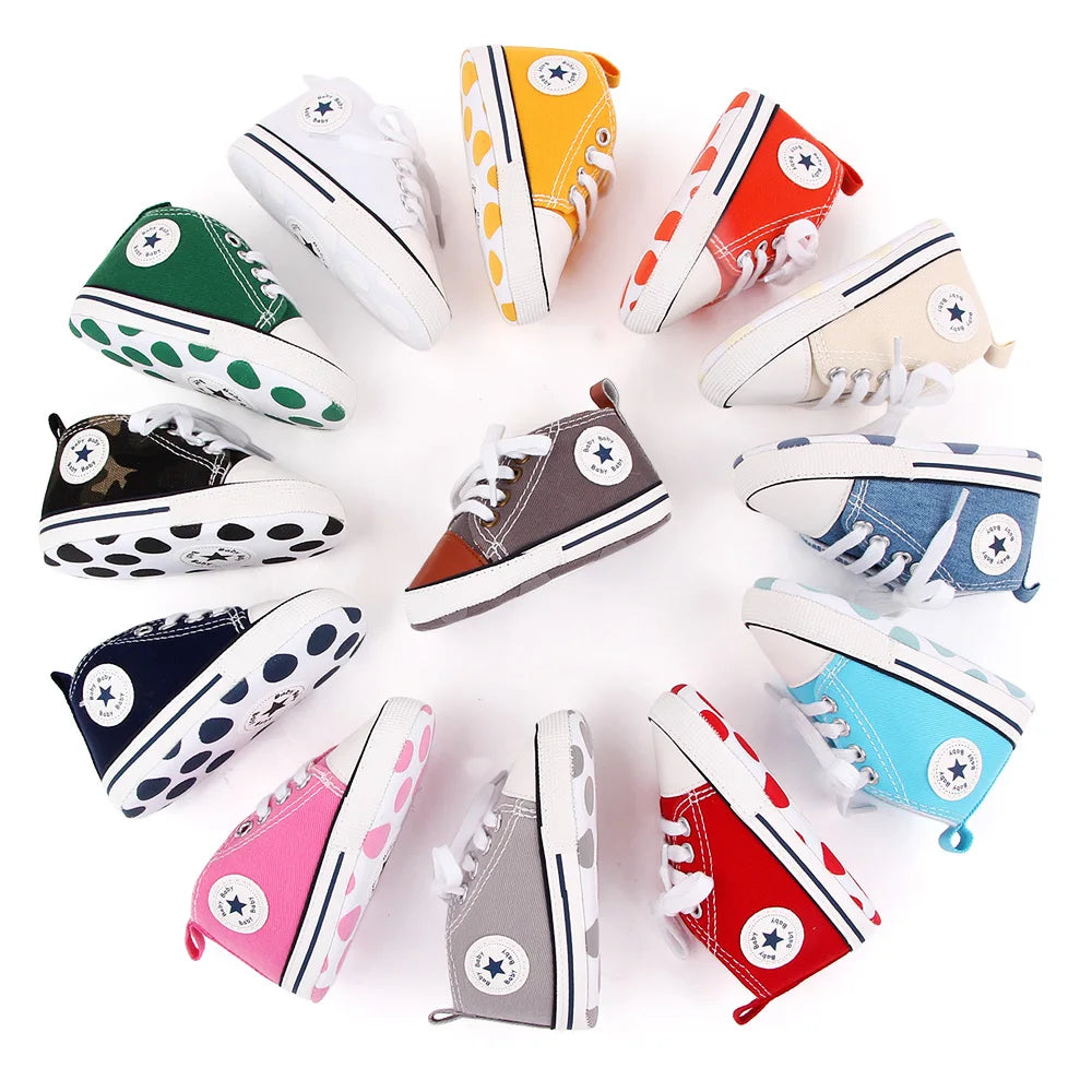 Baby Canvas Sneakers – Soft Sole Non-Slip First Walker Shoes (0–12 Months) - Nestling Babies