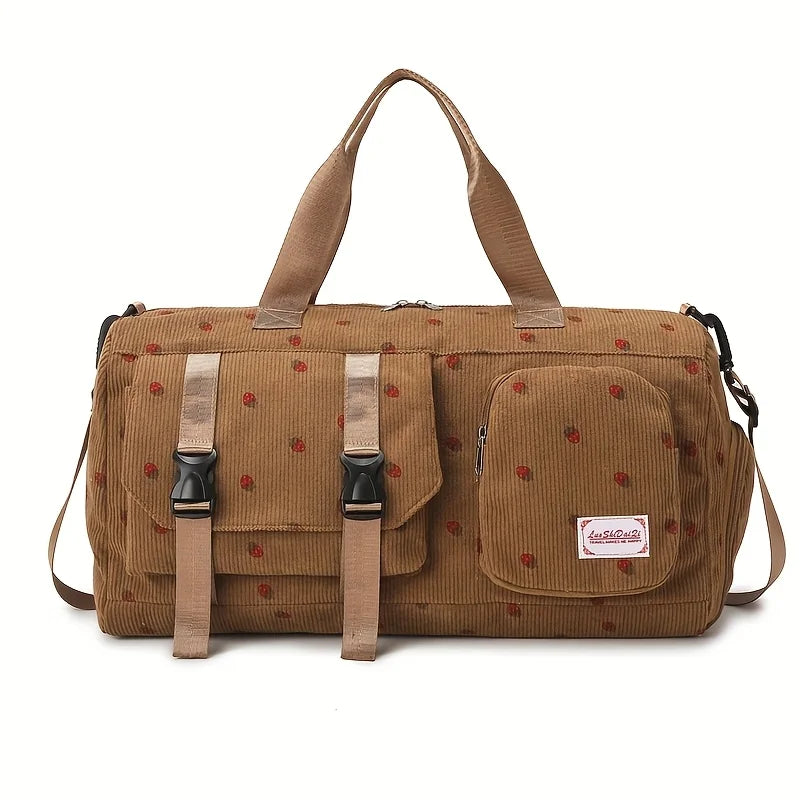 Strawberry Print Large Travel Duffel Bag – Wet/Dry Separation & Shoe Compartment - Nestling Babies