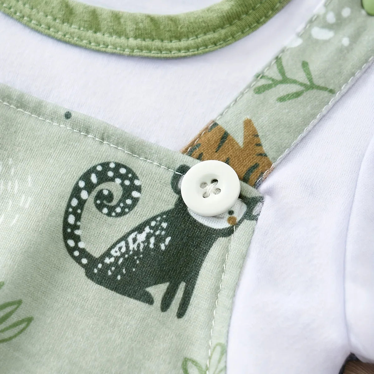 Zoo Days Romper – Faux Two-Piece Animal Print Bodysuit (0–12M | Boys) - Nestling Babies