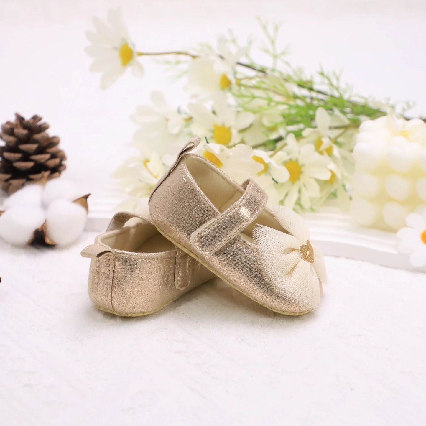 Baby Girl First Walker Shoes – Princess Lace Design with Soft Sole & Bow (0–12 Months) - Nestling Babies