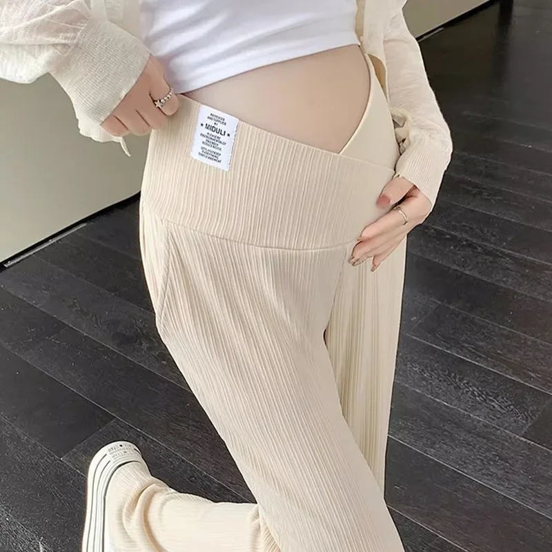 Maternity Bell-Bottom Pants – Low Waist Casual Flare Trousers for Pregnancy - Nestling Babies