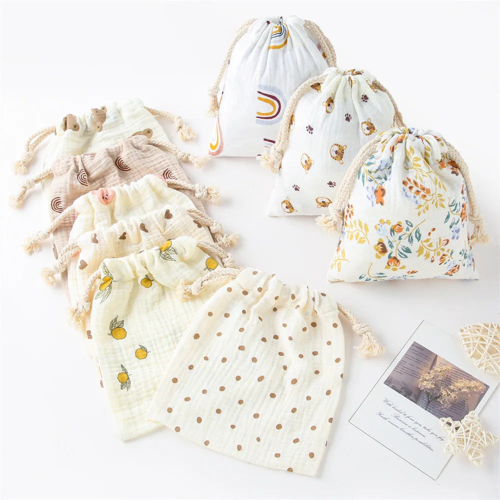 Mini Cotton Diaper Caddy Bag – Drawstring Organizer for Baby Essentials, Toys & Snacks - Nestling Babies